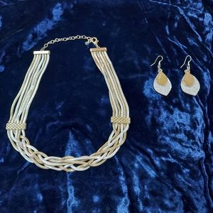 Two-Toned Braided Snake Chain Necklace and Teardrop Earrings Set